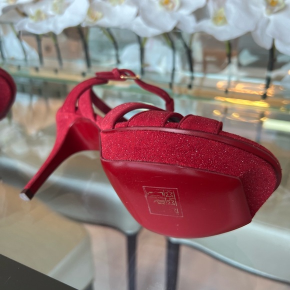NIB Saint Laurent Tribute 75 Sandal Quartz Lipstick Red Size 37 US 7 - Picture 6 of 10